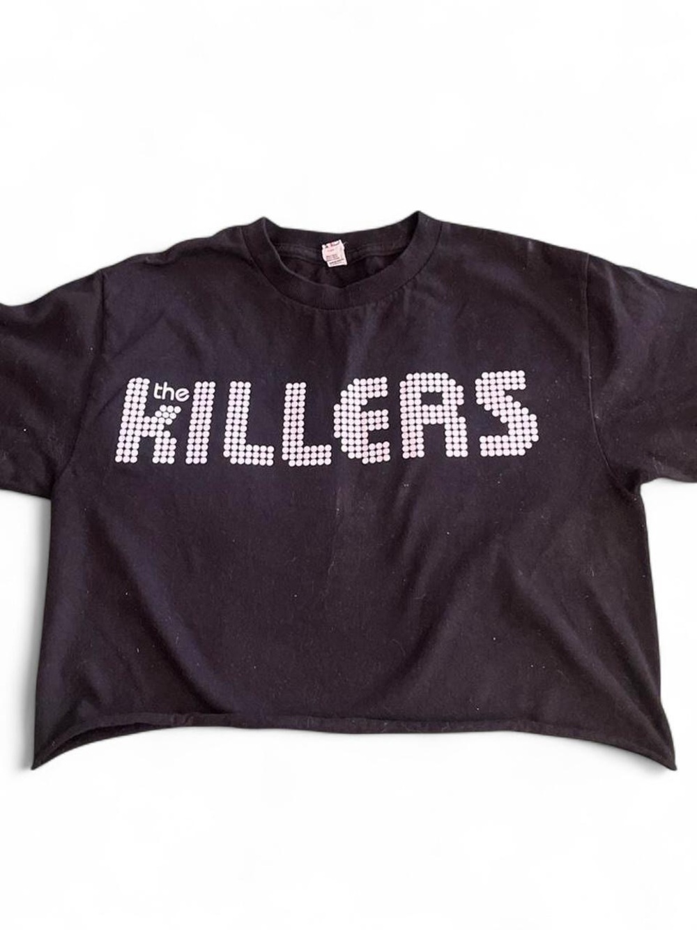 Vintage Black Crop Top with White Dot 'The Killers' Logo